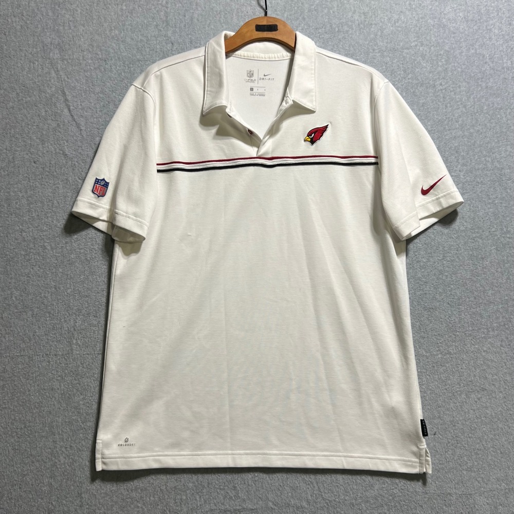 Nike Arizona Cardinals NFL On-Field Dri-FIT Polo Shirt Mens Large White Striped